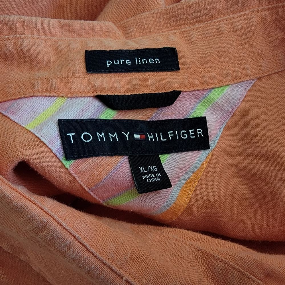 Tommy Hilfiger Linen XL orange button up short sleeves shirt - Picture 4 of 5